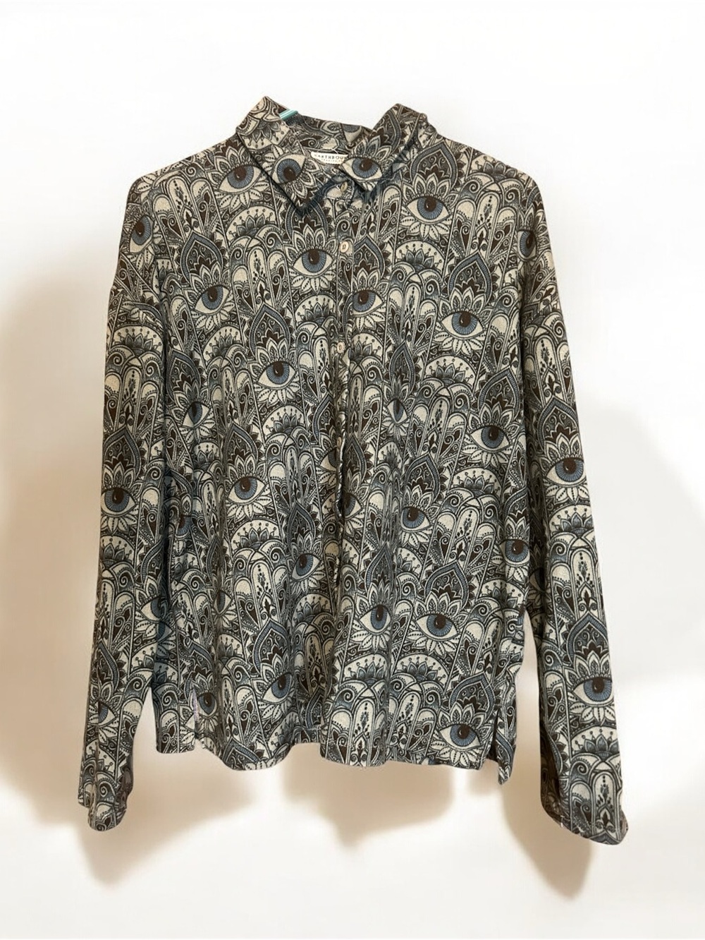 EARTHBOUND Bluish Green Psychedelic Third Eye Paisley Soft Cotton Festival Shirt